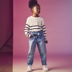Jean paperbag avec ceinture à nouer pour fille