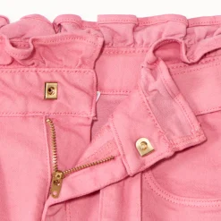 Jean paperbag uni avec ceinture à nouer pour fille
