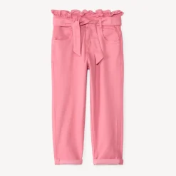 Jean paperbag uni avec ceinture à nouer pour fille
