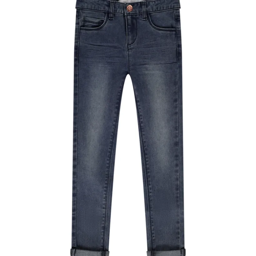 Jean skinny effet délavé avec jacron en simili cuir pour fille
