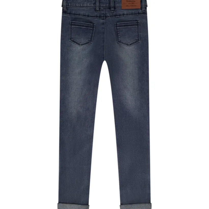 Jean skinny effet délavé avec jacron en simili cuir pour fille