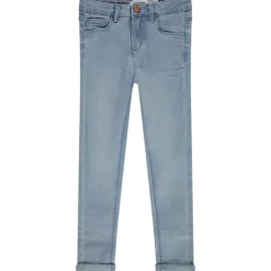 Jean skinny effet délavé avec jacron en simili cuir pour fille