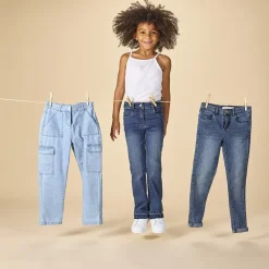 Jean skinny effet délavé avec jacron en simili cuir pour fille