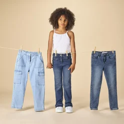 Jean skinny effet délavé avec jacron en simili cuir pour fille