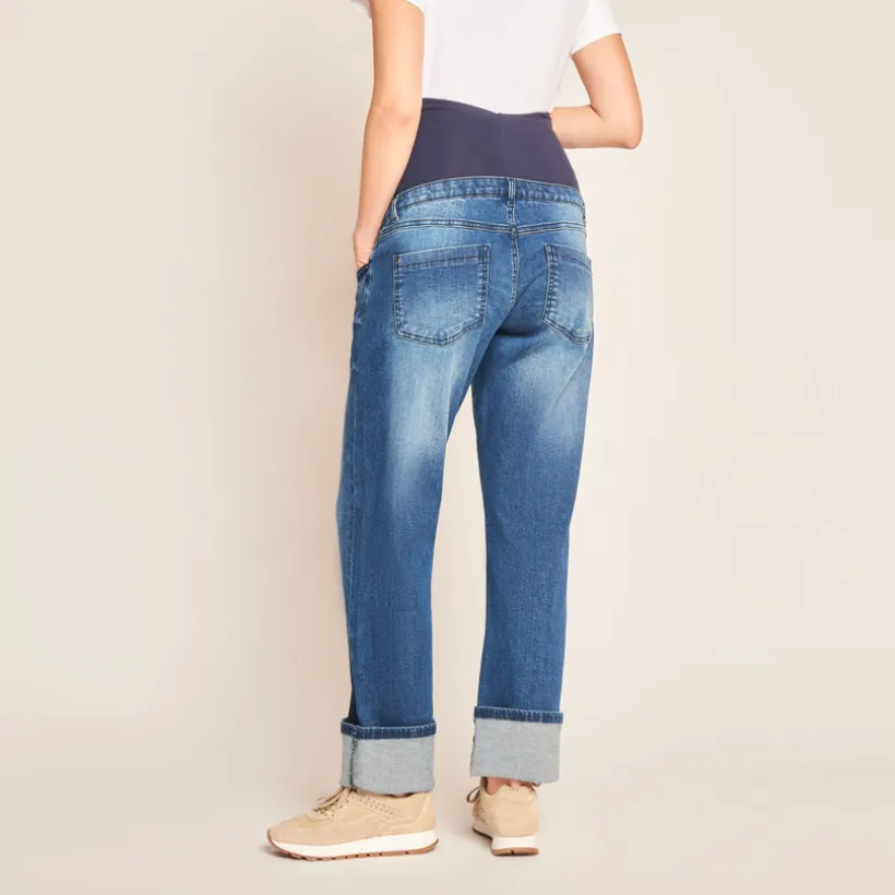 Jeans large à ourlet de grossesse avec bandeau haut