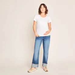 Jeans large à ourlet de grossesse avec bandeau haut