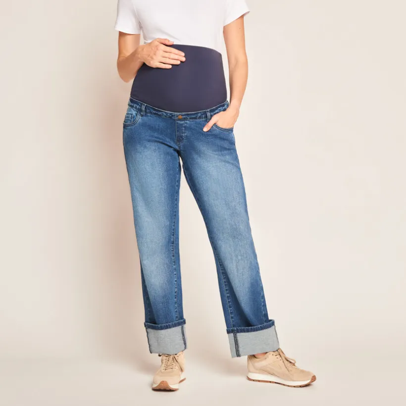 Jeans large à ourlet de grossesse avec bandeau haut