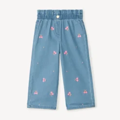 Jeans large à taille élastiquée broderie fleurs pour bébé fille