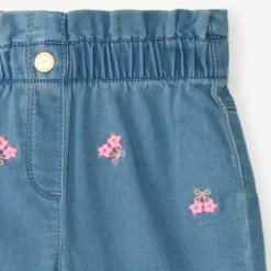 Jeans large à taille élastiquée broderie fleurs pour bébé fille