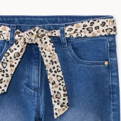 Jean slim avec ceinture foulard imprimé pour fille