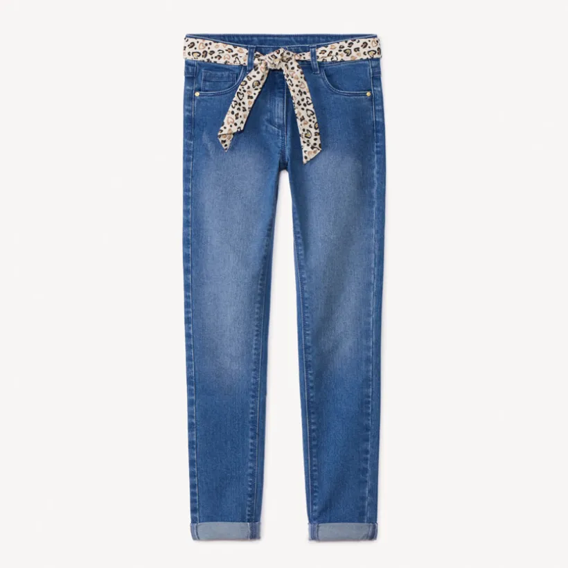 Jean slim avec ceinture foulard imprimé pour fille