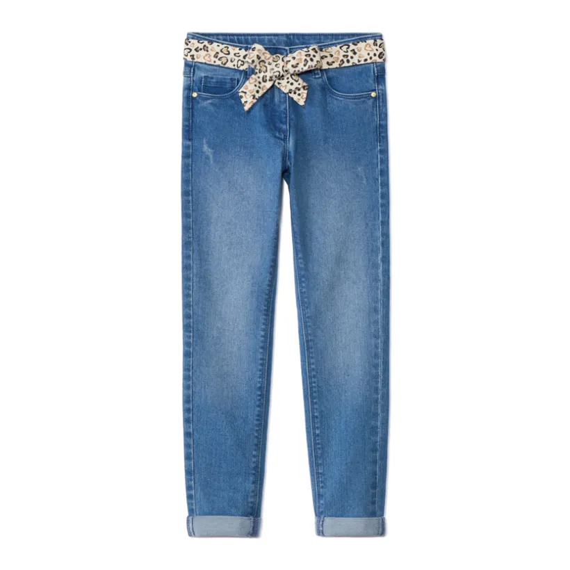 Jean slim avec ceinture foulard imprimé pour fille