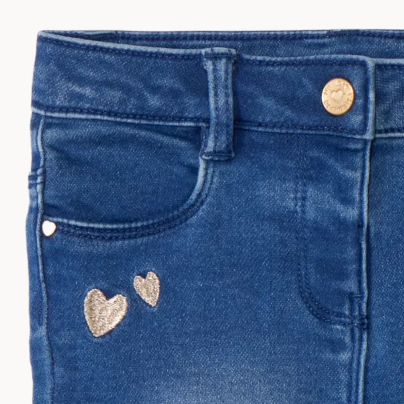 Jean slim broderies cœurs dorés pour bébé fille