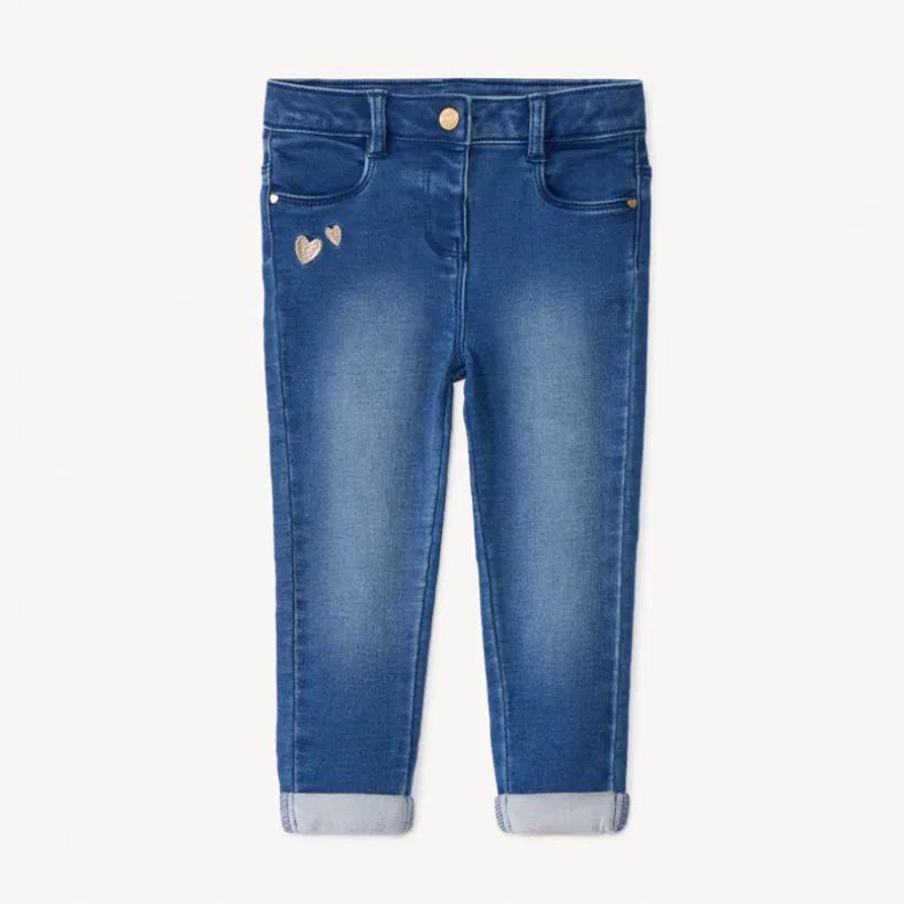 Jean slim broderies cœurs dorés pour bébé fille