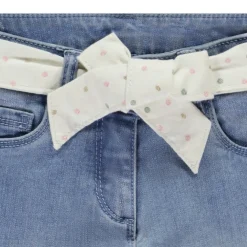 Jean slim effet usé avec ceinture foulard à nouer pour fille