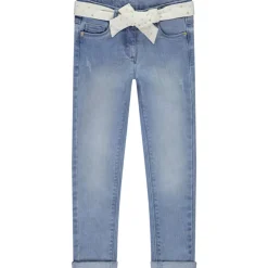 Jean slim effet usé avec ceinture foulard à nouer pour fille