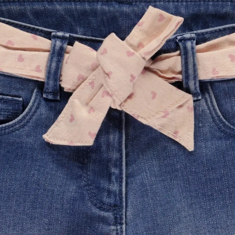 Jean slim effet usé avec ceinture foulard à nouer pour fille