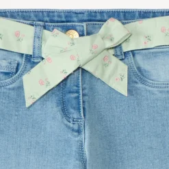 Jean slim fille avec ceinture en tissu