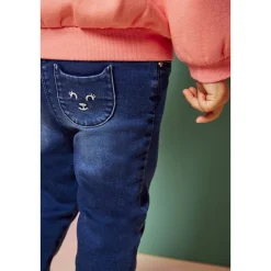 Jean slim à poches chat pour bébé fille