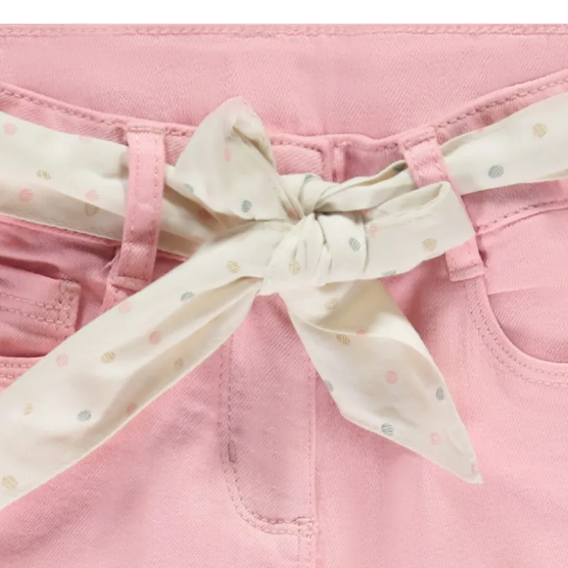 Jean slim uni avec ceinture foulard à nouer pour fille