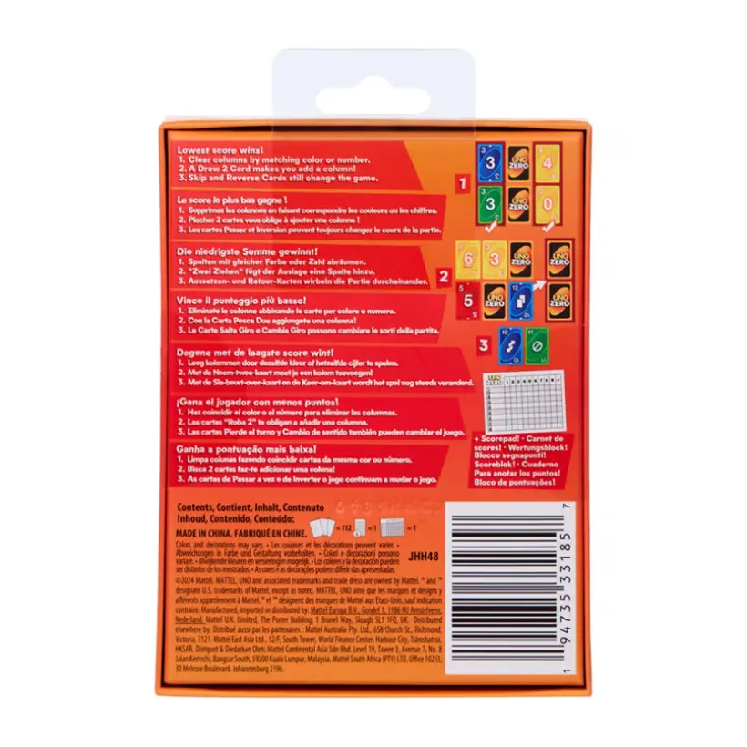 Jeu de cartes Uno Zero