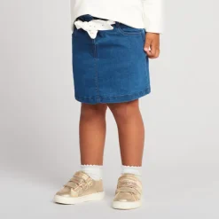 Jupe courte effet denim avec ceinture à nouer pour bébé fille