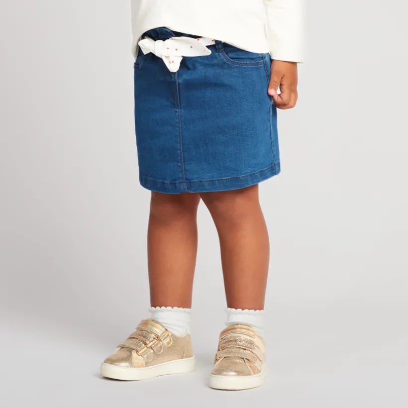 Jupe courte effet denim avec ceinture à nouer pour bébé fille