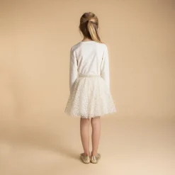 Jupe courte en tulle brodé et taille pailletée pour fille