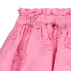 Jupe courte en voile rose et broderie anglaise pour bébé fille