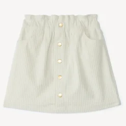Jupe courte paperbag en velours et boutonnage pour fille