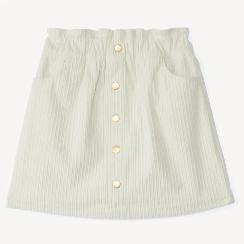 Jupe courte paperbag en velours et boutonnage pour fille