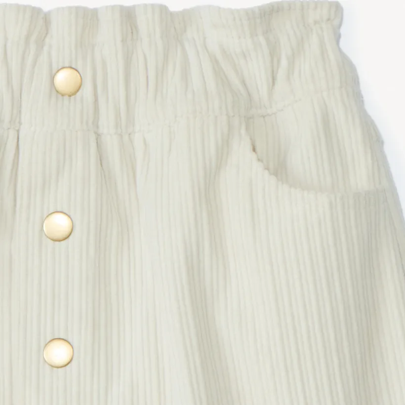 Jupe courte paperbag en velours et boutonnage pour fille