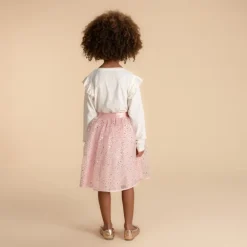 Jupe courte uni rose en tulle à sequins brillants pour fille