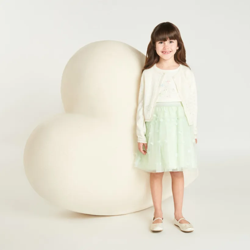 Jupe en tulle pailletée avec fleurs en relief pour fille
