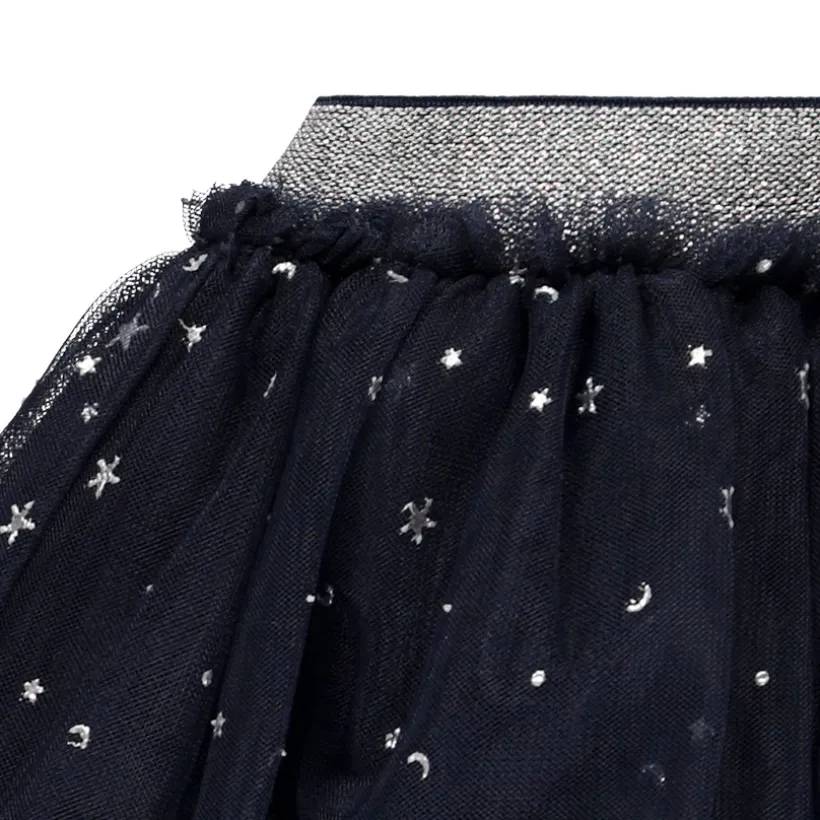 Jupe froncée en tulle imprimé argenté pour fille