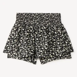 Jupe-short avec taille smockée imprimé fleuri pour fille