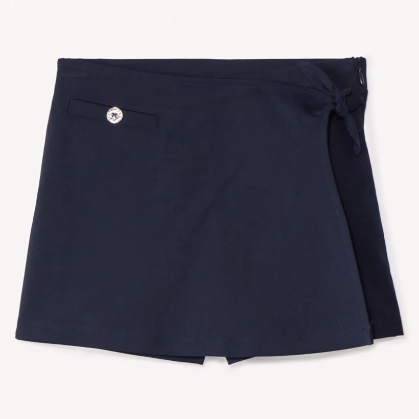 Jupe-short portefeuille en toile bleu marine pour fille