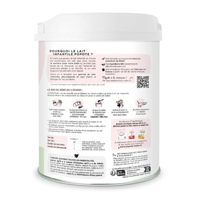 Lait en poudre 2ème âge bio 800 g
