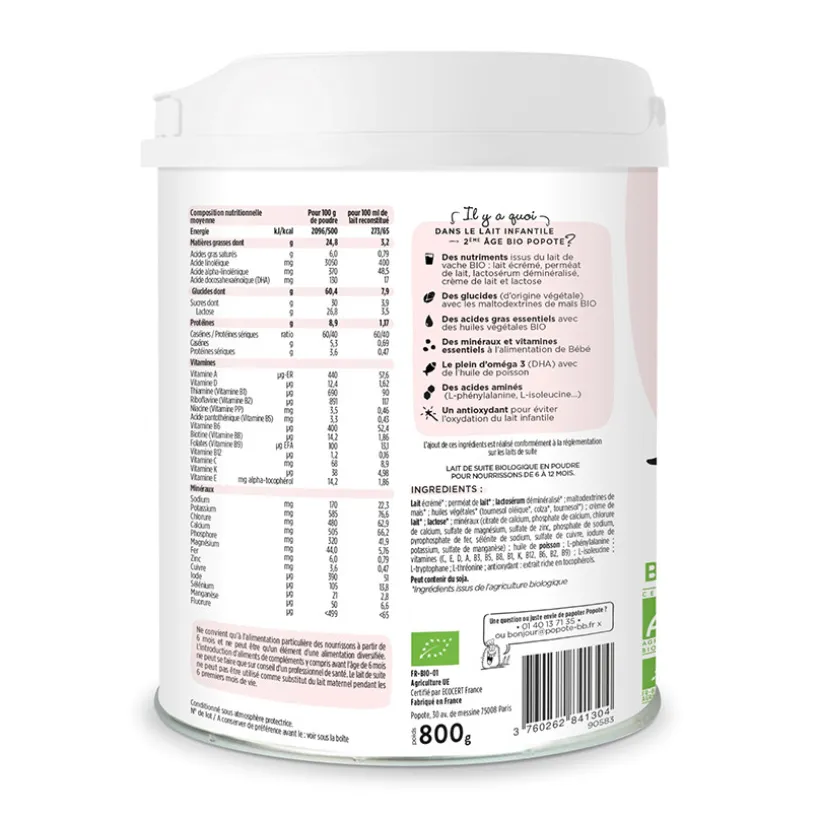 Lait en poudre 2ème âge bio 800 g