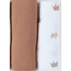 Langes tétra 100x100cm Eléphants Ecru 2pcs