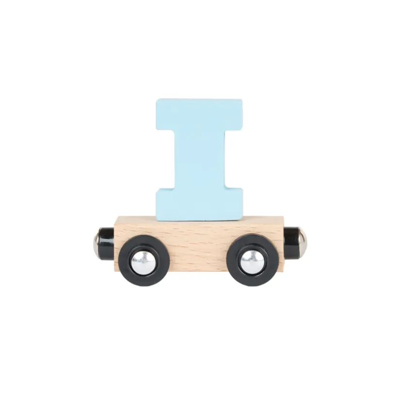 Lettre "I" wagon en bois - bleu clair