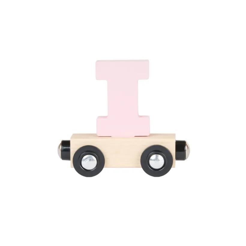 Lettre "I" wagon en bois - rose clair