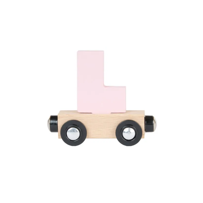 Lettre "L" wagon en bois - rose clair