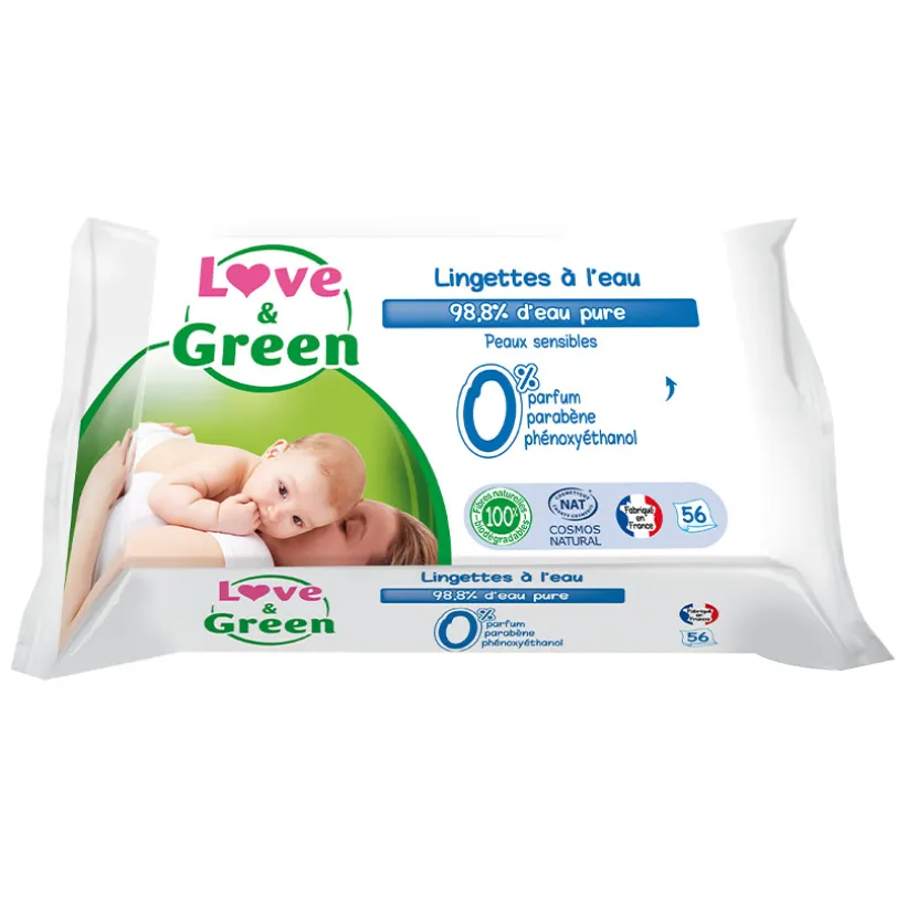 Lingettes Bébé hypoallergéniques à l'eau x56