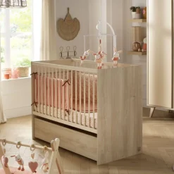 Lit bébé transformable 120 x 60 cm Mélinée aspect chêne sépia/crème