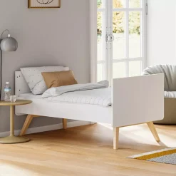 Lit bébé évolutif 70 x 140 cm Vintage blanc/chêne
