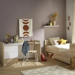Lit combiné évolutif 70 x 140 cm + commode à langer Paloma aspect chêne sépia/blanc
