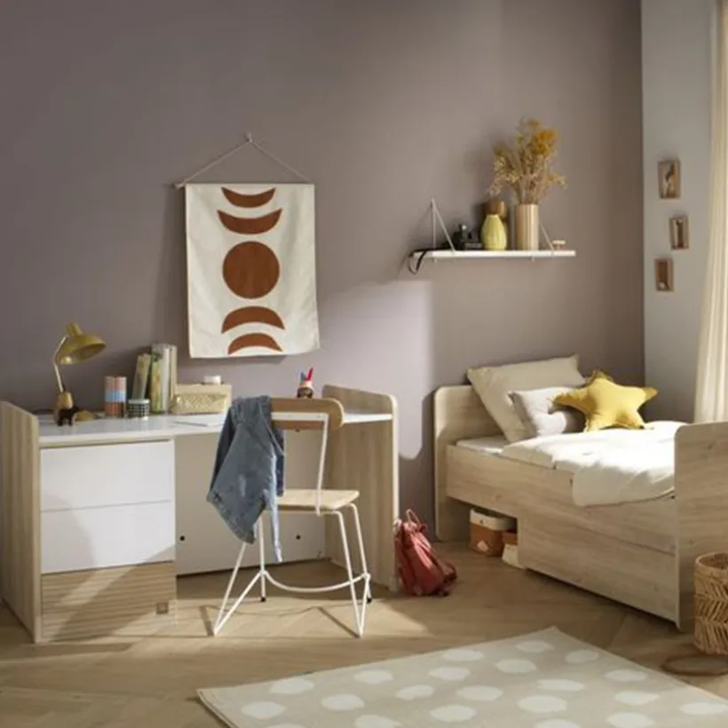 Lit combiné évolutif 70 x 140 cm + commode à langer Paloma aspect chêne sépia/blanc
