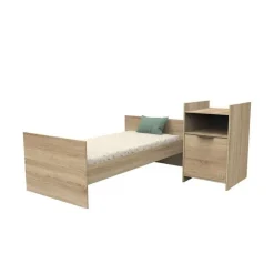Lit combiné évolutif 60 x 120 cm + commode à langer Azur aspect chêne doré