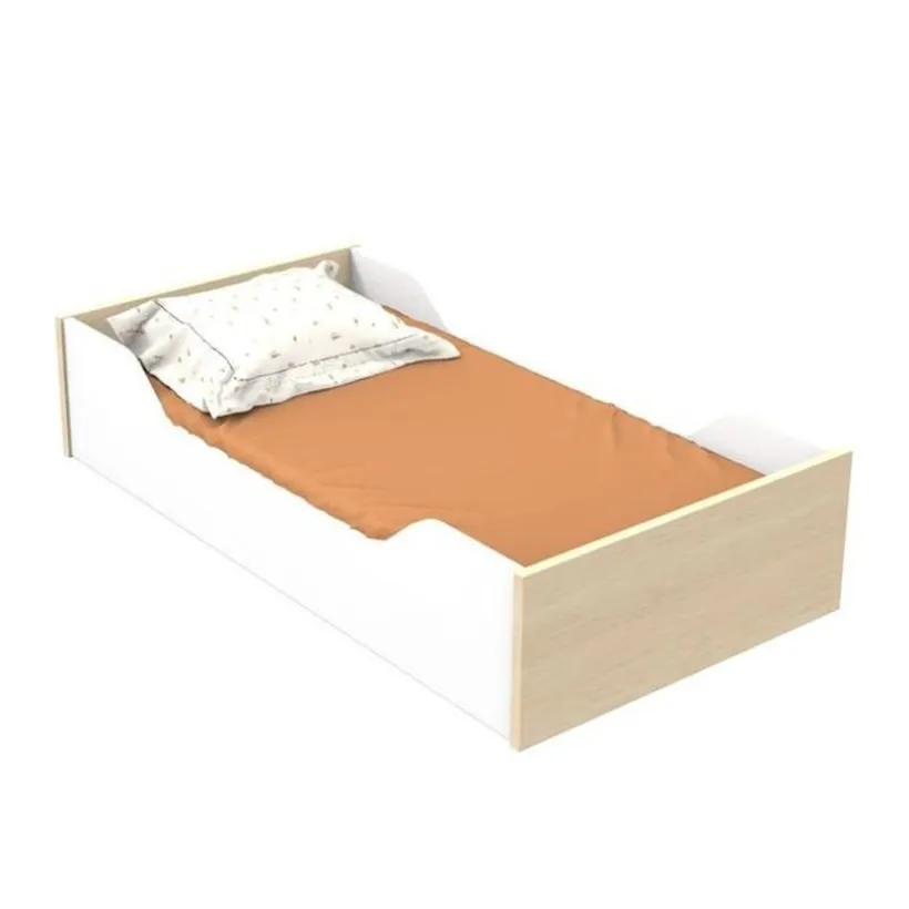 Lit Little Big Bed 140 x 70 cm Nature chêne velours/blanc laqué